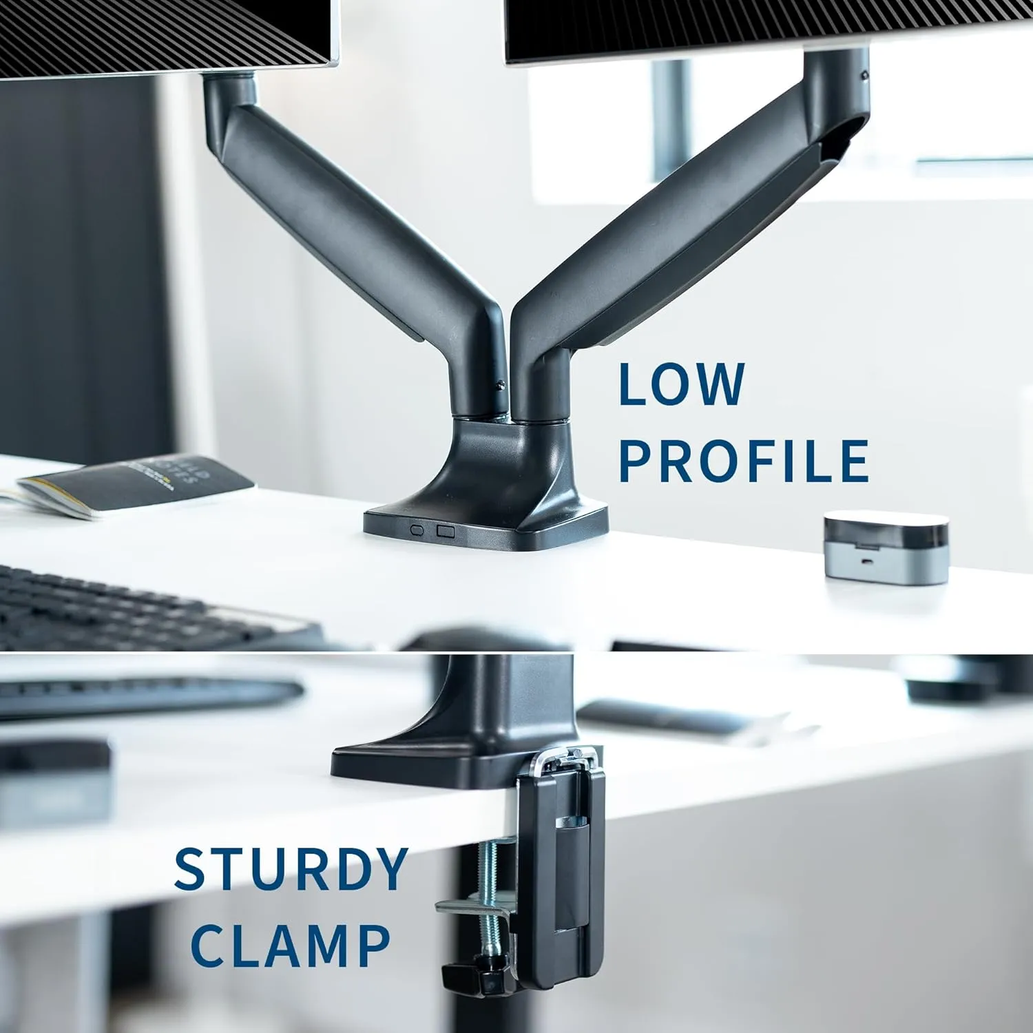 VIVO Premium Aluminum Heavy Duty Dual Monitor Arm for Ultrawide Monitors up to 40 inches and 24 lbs Each, Desk Mount Stand, Pneumatic Height, Max VESA 100x100, Black, STAND-V202Q