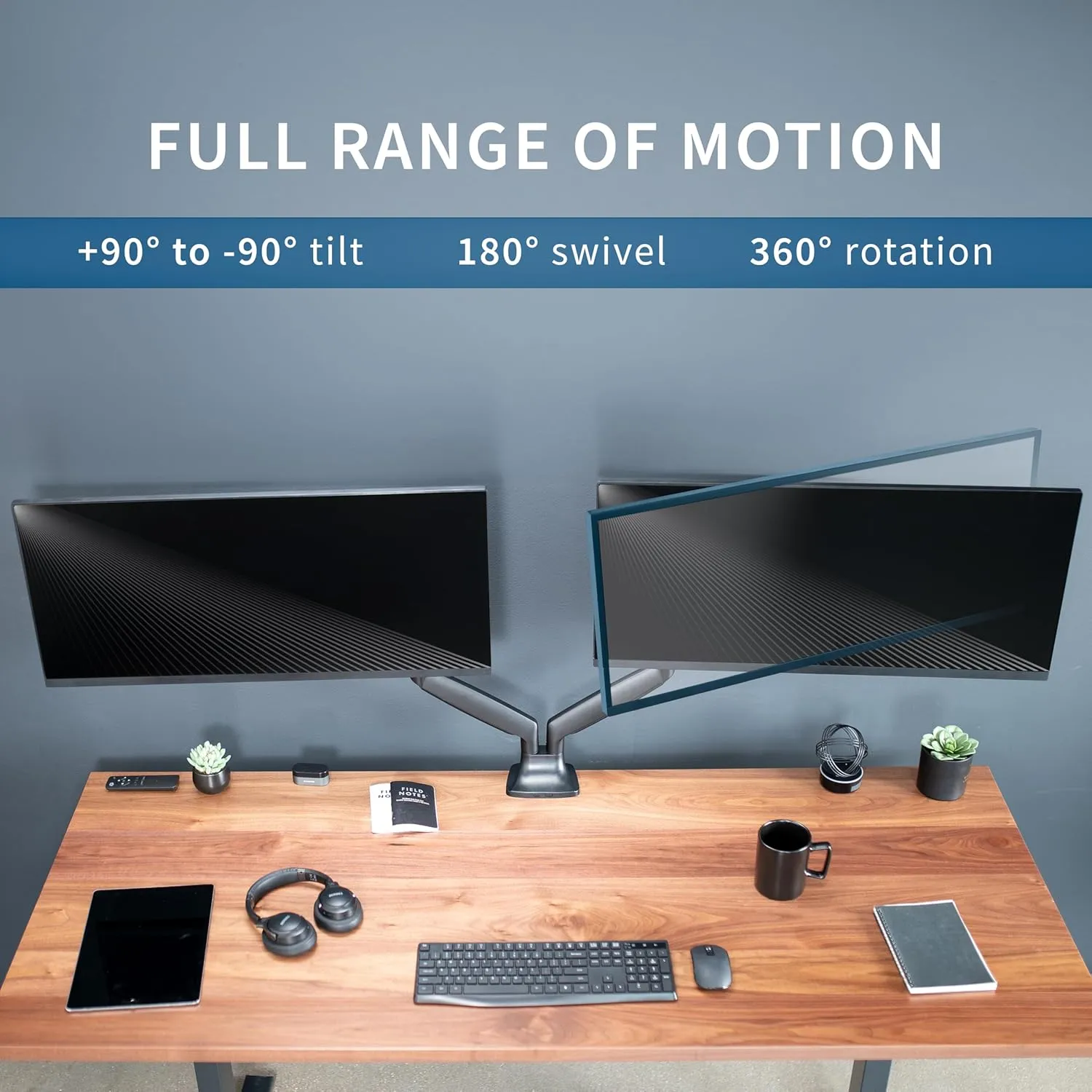 VIVO Premium Aluminum Heavy Duty Dual Monitor Arm for Ultrawide Monitors up to 40 inches and 24 lbs Each, Desk Mount Stand, Pneumatic Height, Max VESA 100x100, Black, STAND-V202Q