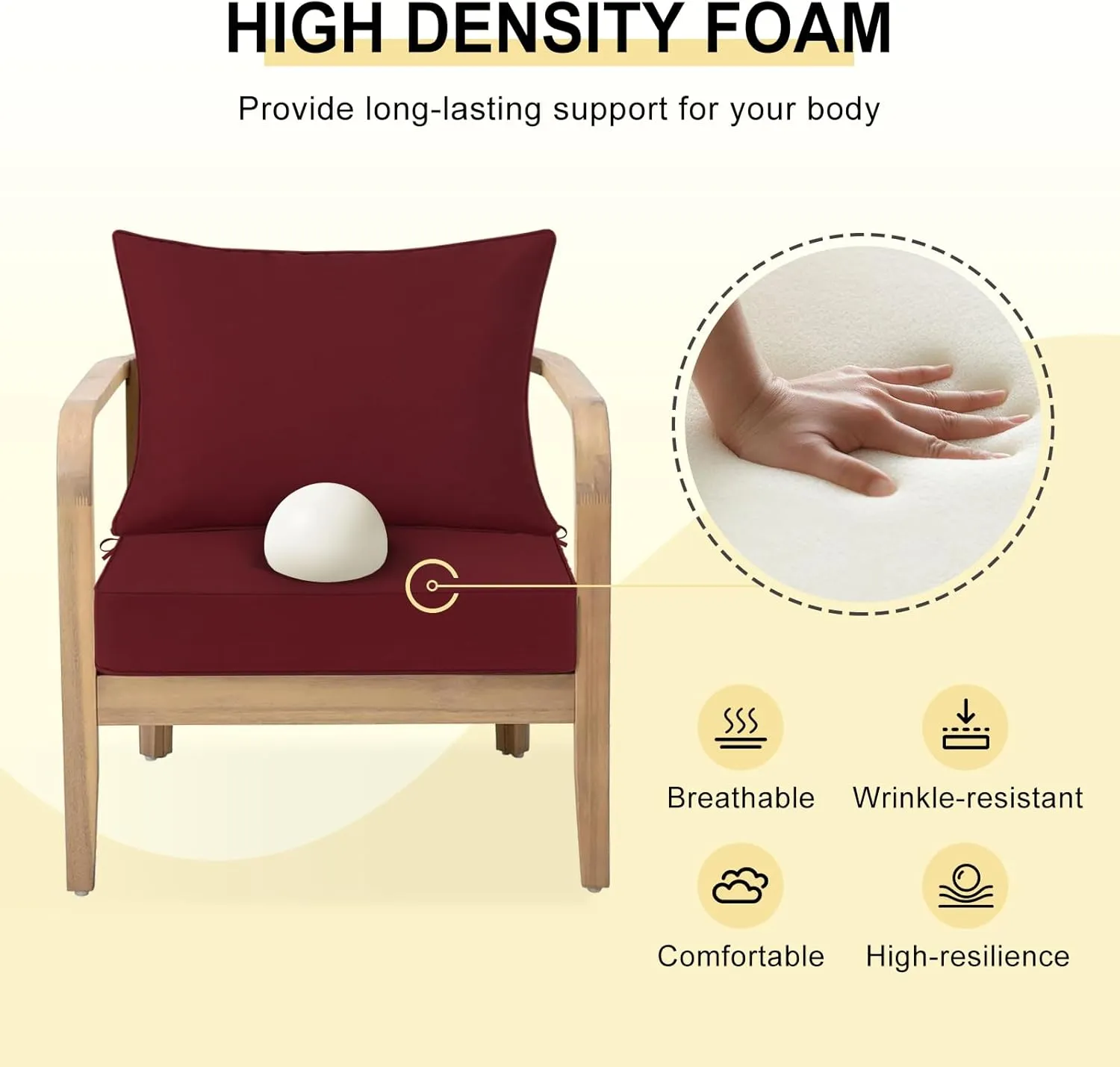 Waterproof Outdoor Chair Cushions 24x24, Outdoor Cushions for Patio Furniture with Removable Cover, Outdoor Deep Seat Patio Cushion Set with Backrest for Sofa, Couch and Patio Chairs, Burgundy