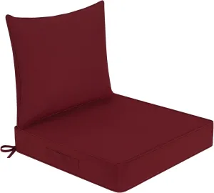 Waterproof Outdoor Chair Cushions 24x24, Outdoor Cushions for Patio Furniture with Removable Cover, Outdoor Deep Seat Patio Cushion Set with Backrest for Sofa, Couch and Patio Chairs, Burgundy
