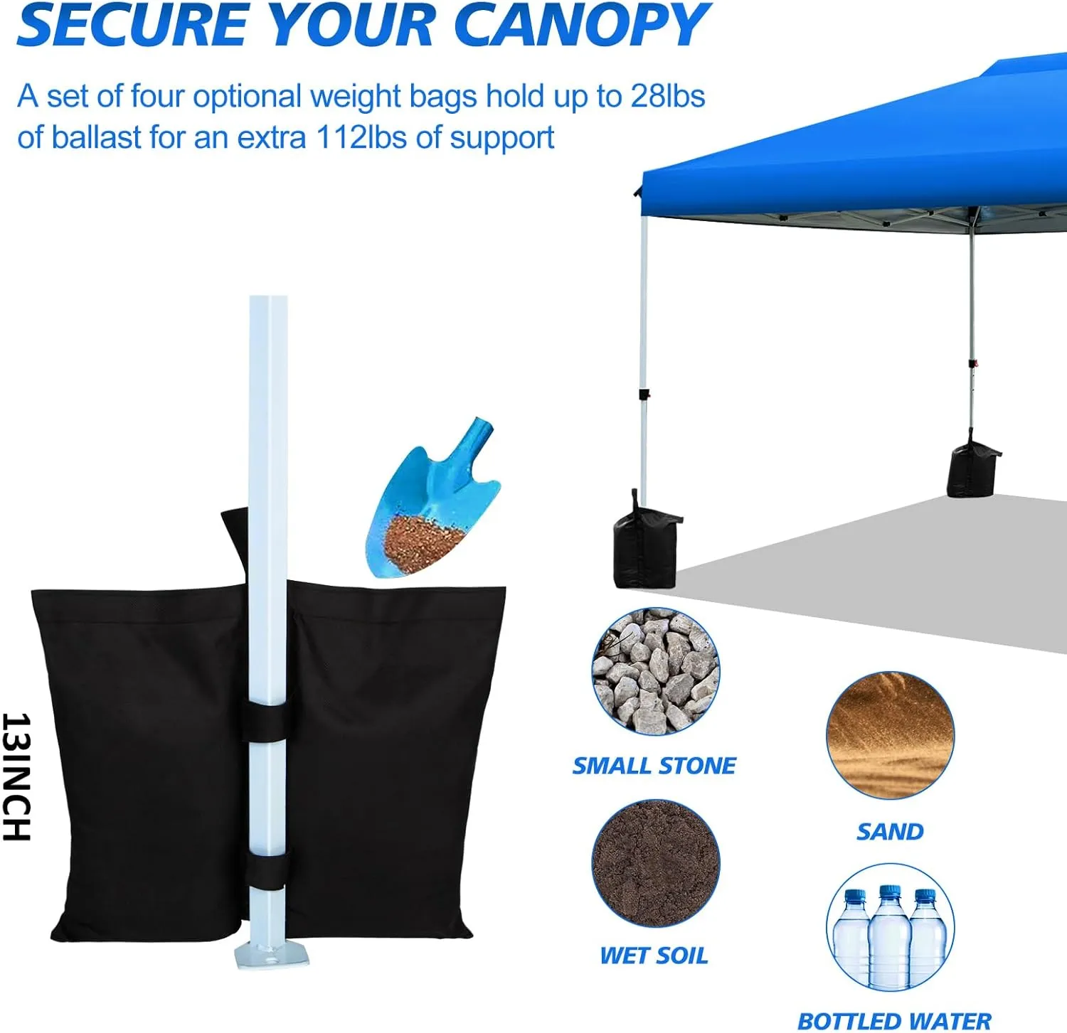 WEIZE Pop up Canopy Tent 10x10ft, 1-Button Push Setup, Instant Portable Shelter, Adjustable Height, Portable Roller Bag, 4 Weight Bags, Guy Ropes & Stakes Included Blue