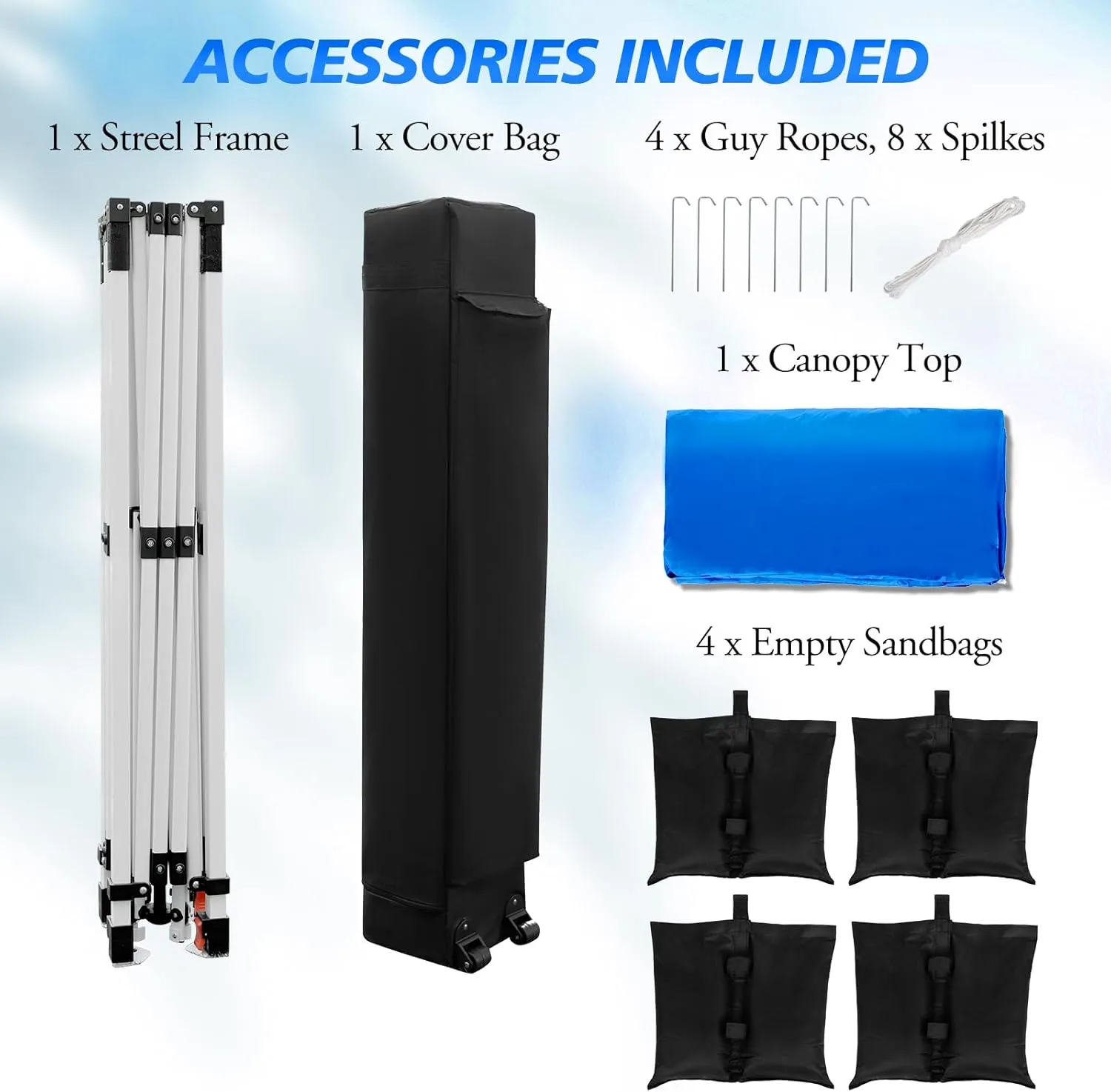 WEIZE Pop up Canopy Tent 10x10ft, 1-Button Push Setup, Instant Portable Shelter, Adjustable Height, Portable Roller Bag, 4 Weight Bags, Guy Ropes & Stakes Included Blue