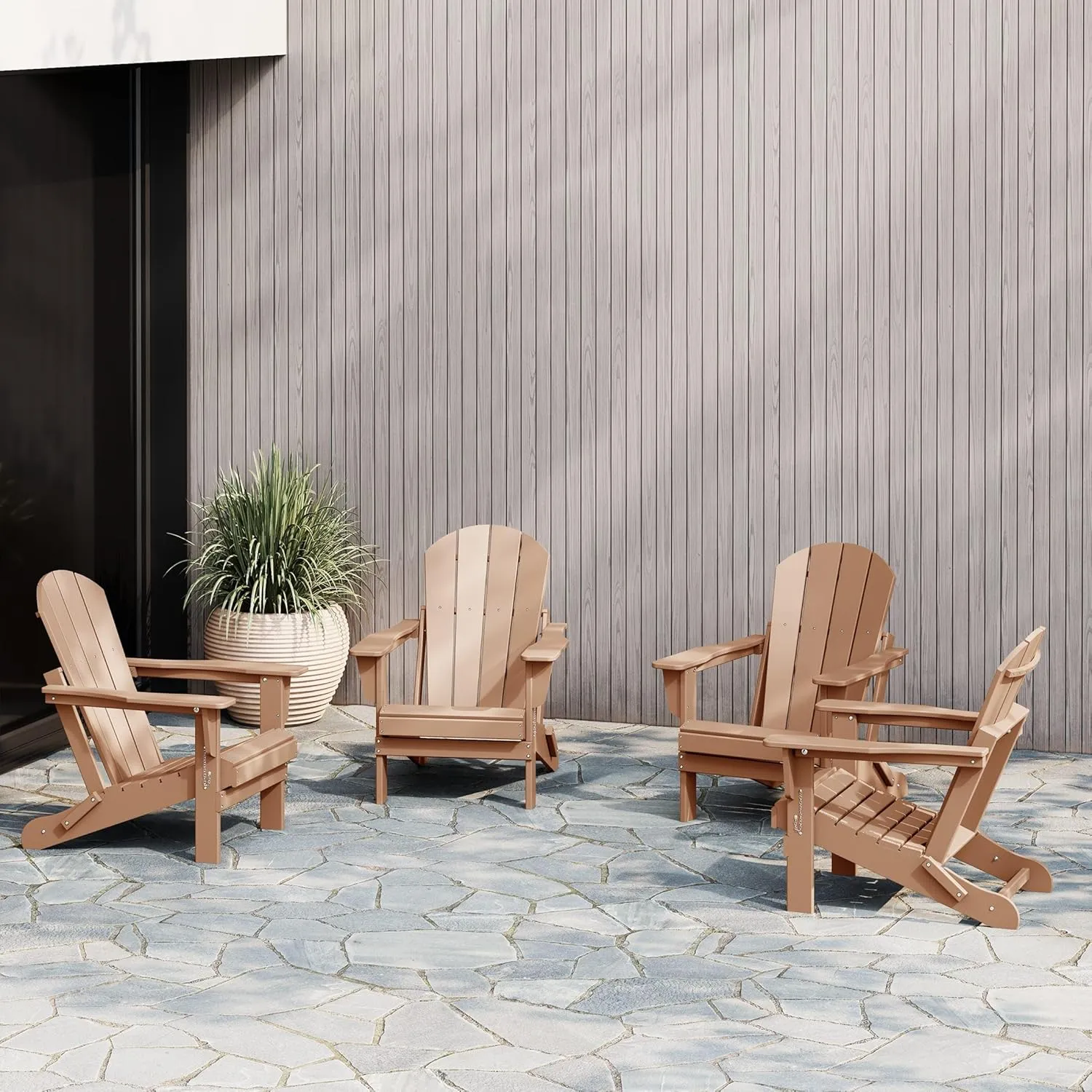 WestinTrends Malibu 4-Piece Set Outdoor Folding Poly Adirondack Chair, Teak