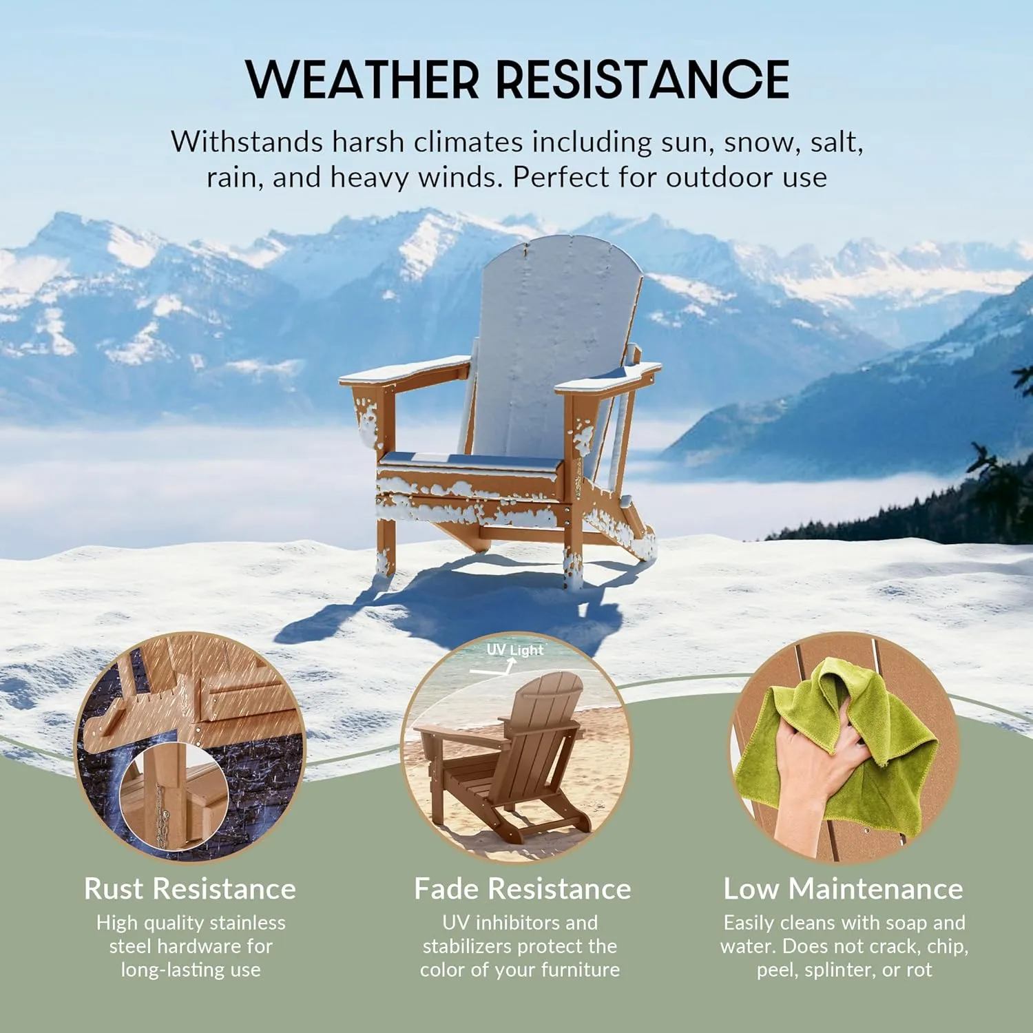WestinTrends Malibu 4-Piece Set Outdoor Folding Poly Adirondack Chair, Teak