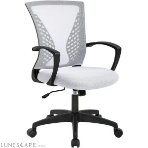 White Modern Mid-Back Office Desk Chair Ergonomic Mesh with Armrest on