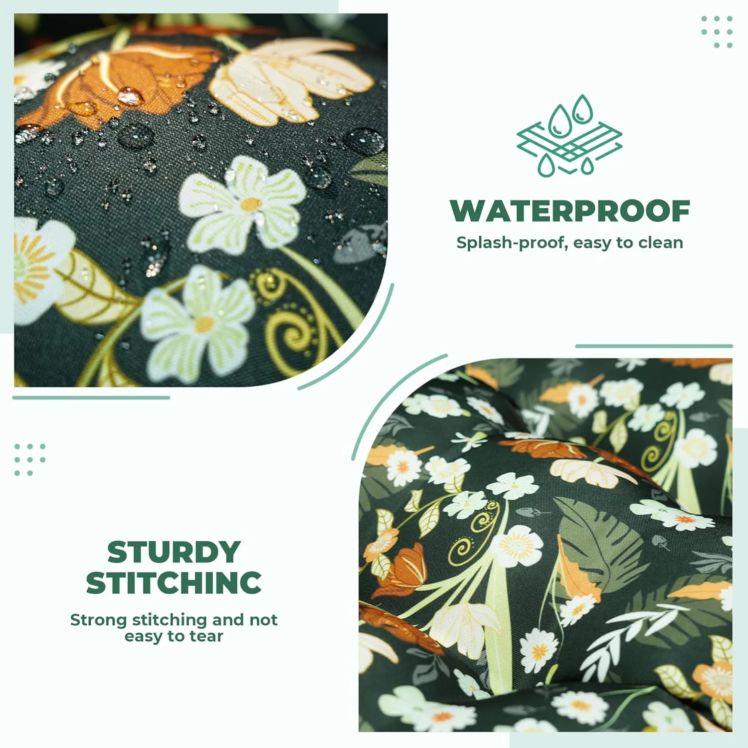 Wicker Chair Cushions of 5 Pieces, Waterproof Outdoor Loveseat Cushion for Wicker Furniture, 1 Love Seat Cushion, 2 U-Shape and 2 Lumbar Pillows for Patio Furniture (Green Flower)