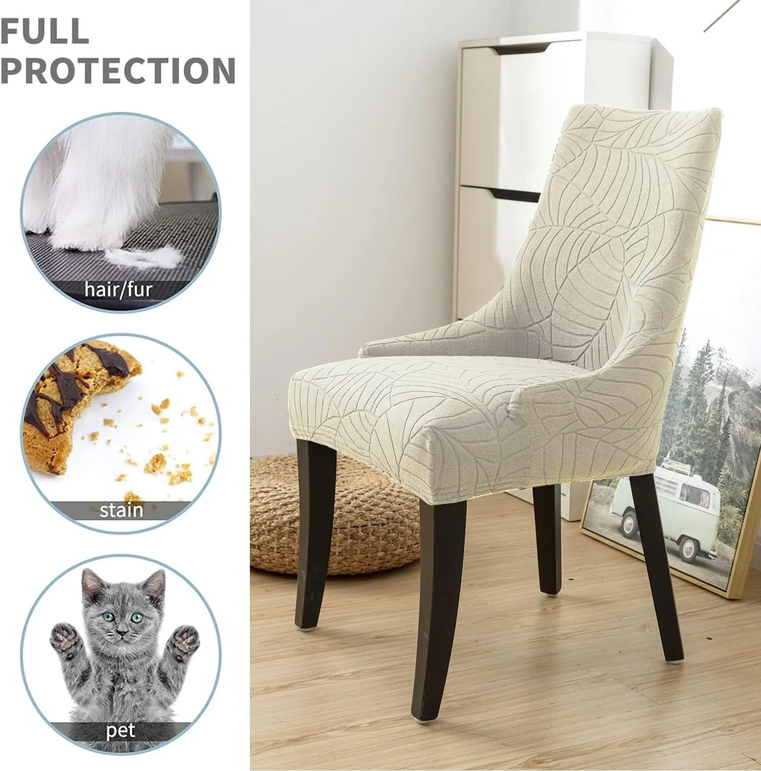 Wingback Side Chair Cover Stretch Dining Chair Covers Slipcovers Reusable Sloping Arm Chair Protector Cover Washable Upholstered Arm Dining Chair Cover for Dining Room Banquet Home Decor(A-beige,6PCS)