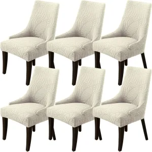 Wingback Side Chair Cover Stretch Dining Chair Covers Slipcovers Reusable Sloping Arm Chair Protector Cover Washable Upholstered Arm Dining Chair Cover for Dining Room Banquet Home Decor(A-beige,6PCS)