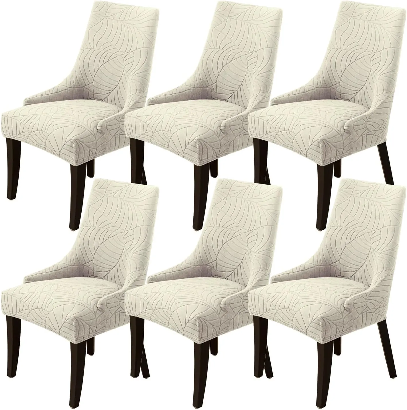 Wingback Side Chair Cover Stretch Dining Chair Covers Slipcovers Reusable Sloping Arm Chair Protector Cover Washable Upholstered Arm Dining Chair Cover for Dining Room Banquet Home Decor(A-beige,6PCS)