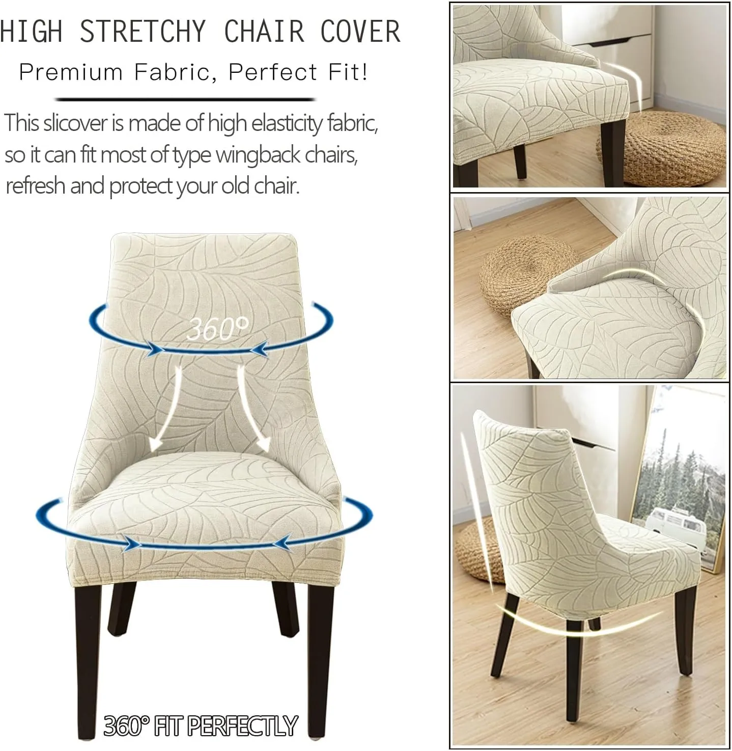 Wingback Side Chair Cover Stretch Dining Chair Covers Slipcovers Reusable Sloping Arm Chair Protector Cover Washable Upholstered Arm Dining Chair Cover for Dining Room Banquet Home Decor(A-beige,6PCS)
