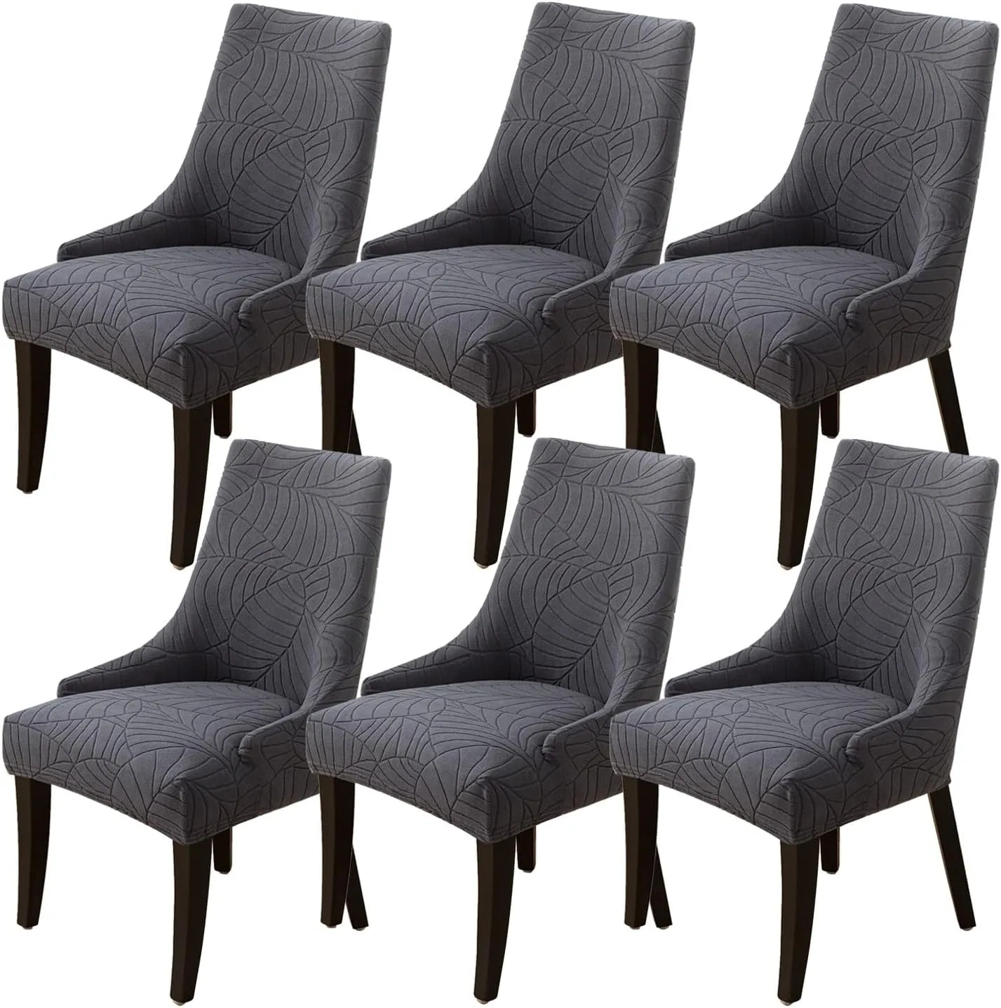 Wingback Side Chair Cover Stretch Dining Chair Covers Slipcovers Reusable Sloping Arm Chair Protector Cover Washable Upholstered Arm Dining Chair Cover for Dining Room Banquet Home Decor(A-dark gray,6