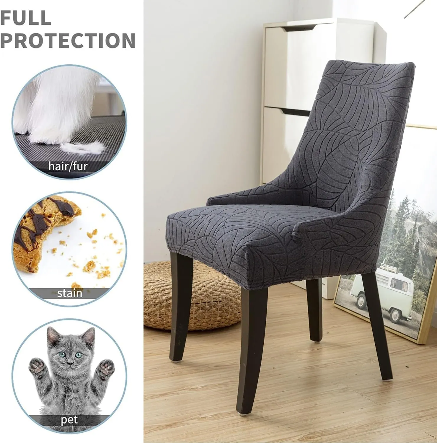 Wingback Side Chair Cover Stretch Dining Chair Covers Slipcovers Reusable Sloping Arm Chair Protector Cover Washable Upholstered Arm Dining Chair Cover for Dining Room Banquet Home Decor(A-dark gray,6