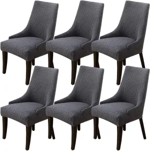 Wingback Side Chair Cover Stretch Dining Chair Covers Slipcovers Reusable Sloping Arm Chair Protector Cover Washable Upholstered Arm Dining Chair Cover for Dining Room Banquet Home Decor(A-dark gray,6