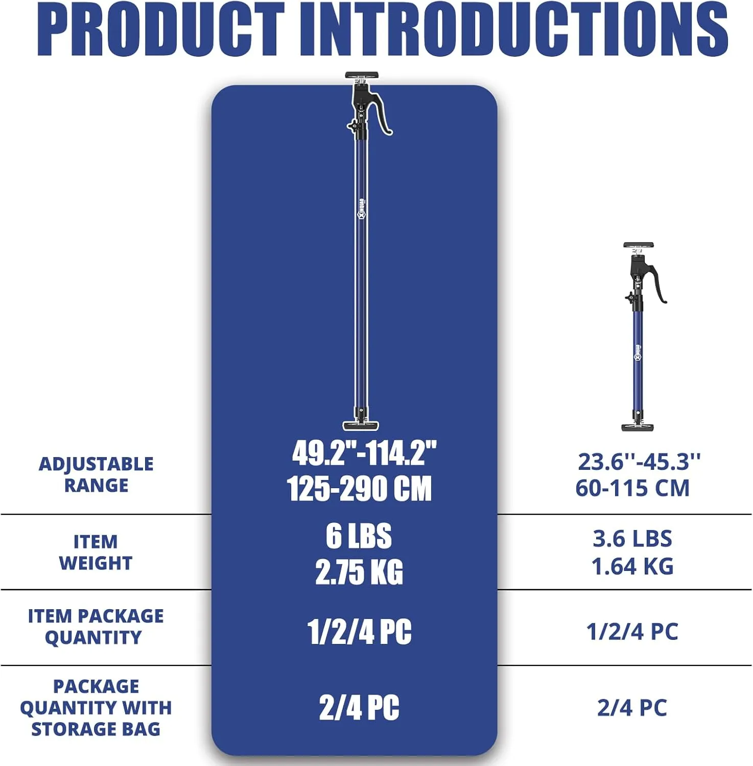 XINQIAO Cabinet Jacks for Installing Cabinets, Heavy Duty Third Hand Tools Adjustable Support Pole from 49.2 in to 114.2 in, 1 PC