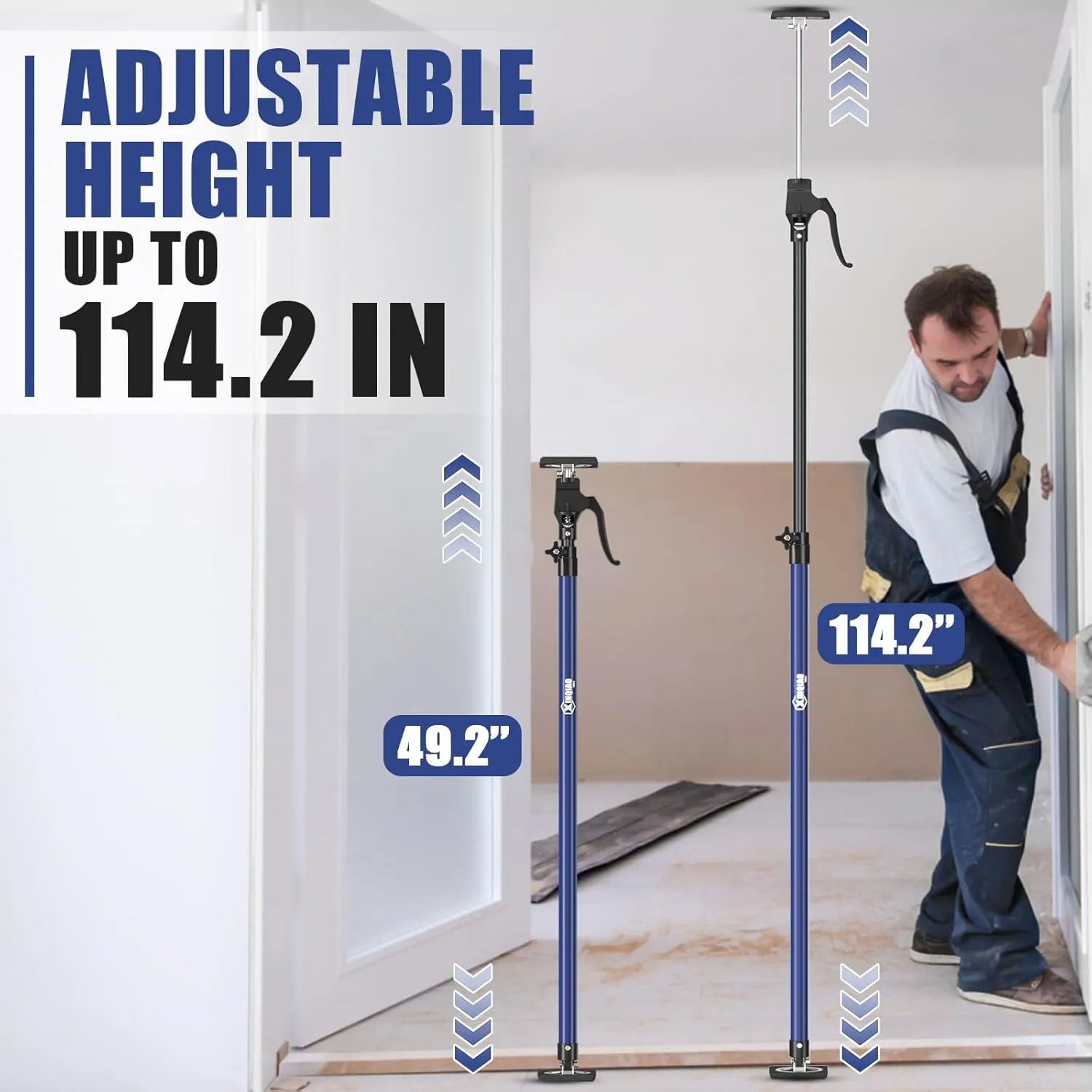 XINQIAO Cabinet Jacks for Installing Cabinets, Heavy Duty Third Hand Tools Adjustable Support Pole from 49.2 in to 114.2 in, 1 PC