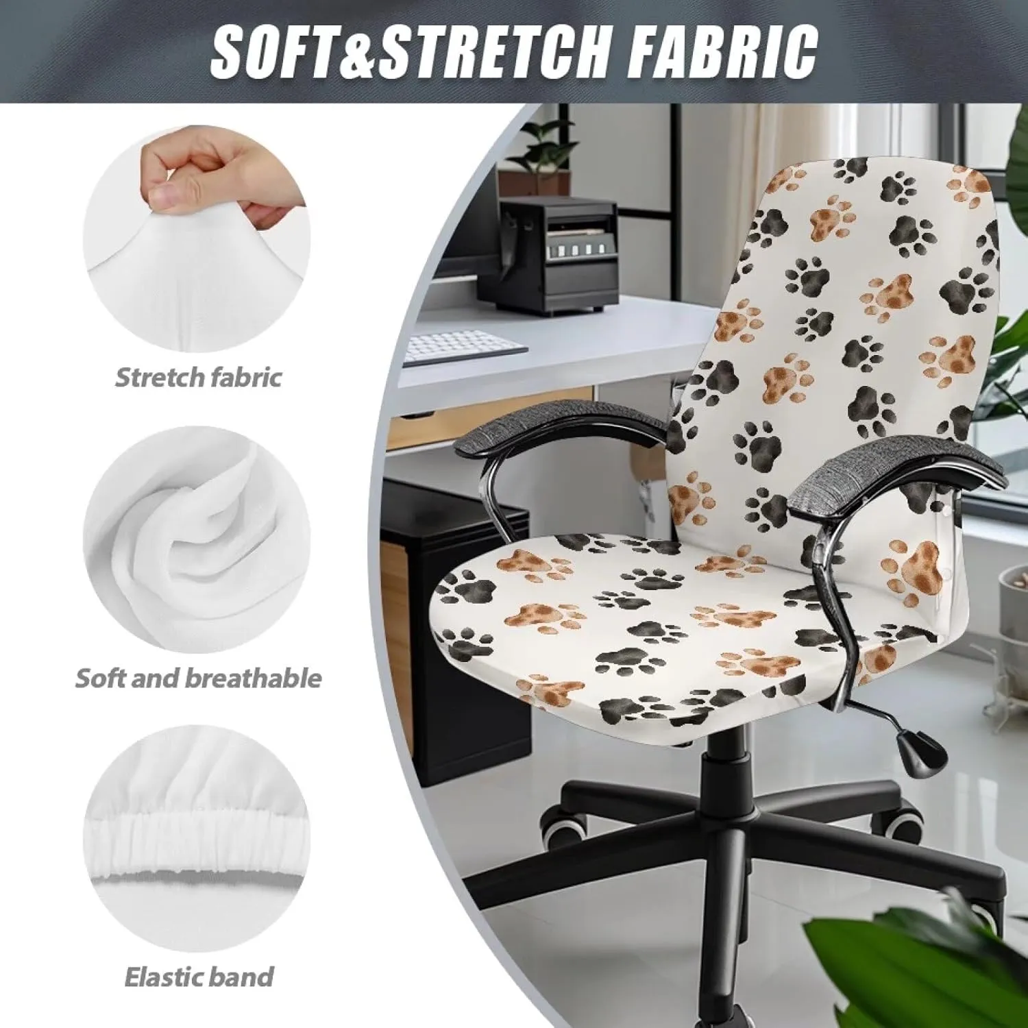 Xoenoiee Animal Paws Print Office Chair Covers, Soft Rotating Chair Slipcovers, Removable Anti-Dust Chair Protective Cover High Back Boss Chair Cover with Button, Large