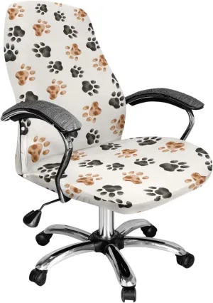 Xoenoiee Animal Paws Print Office Chair Covers, Soft Rotating Chair Slipcovers, Removable Anti-Dust Chair Protective Cover High Back Boss Chair Cover with Button, Large