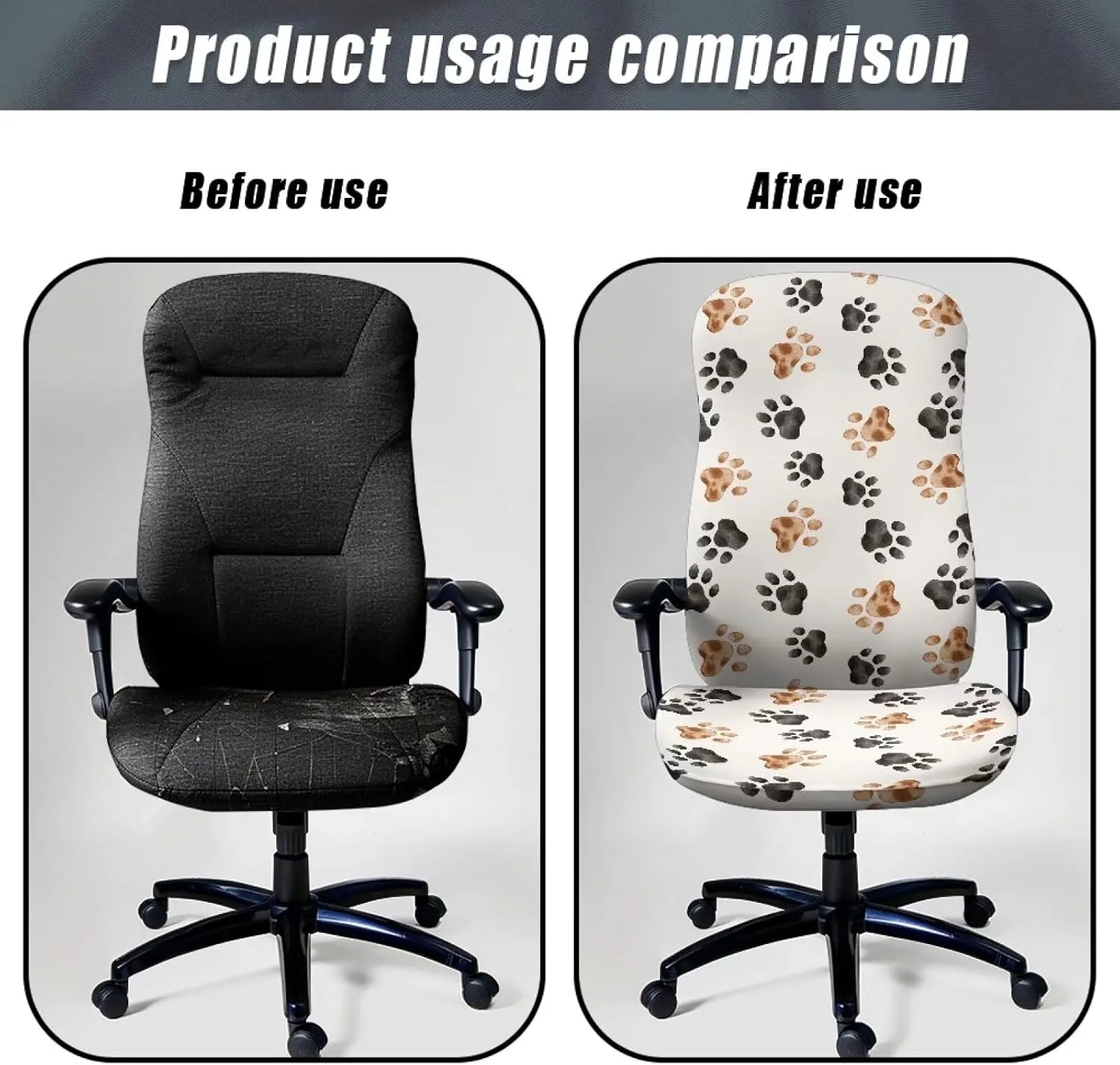 Xoenoiee Animal Paws Print Office Chair Covers, Soft Rotating Chair Slipcovers, Removable Anti-Dust Chair Protective Cover High Back Boss Chair Cover with Button, Large
