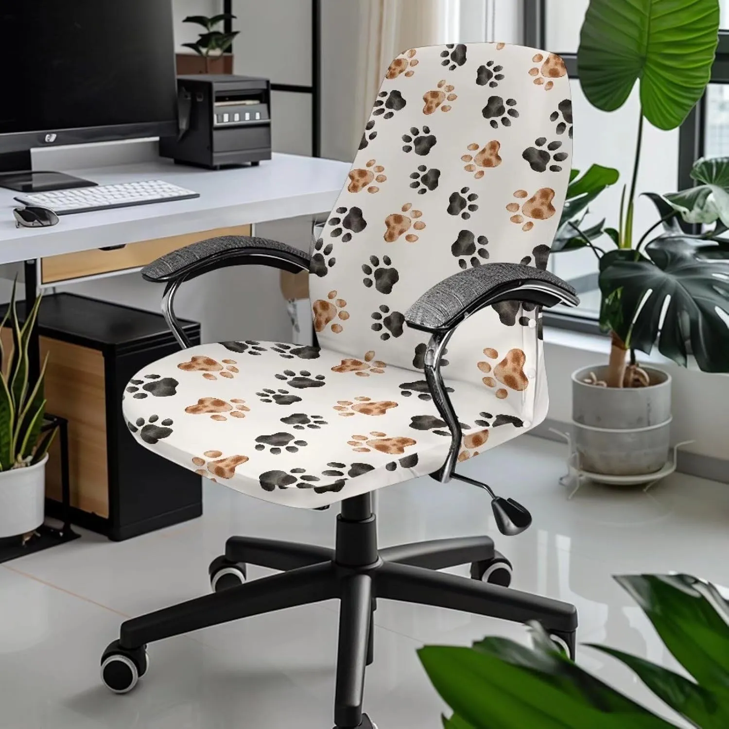 Xoenoiee Animal Paws Print Office Chair Covers, Soft Rotating Chair Slipcovers, Removable Anti-Dust Chair Protective Cover High Back Boss Chair Cover with Button, Large