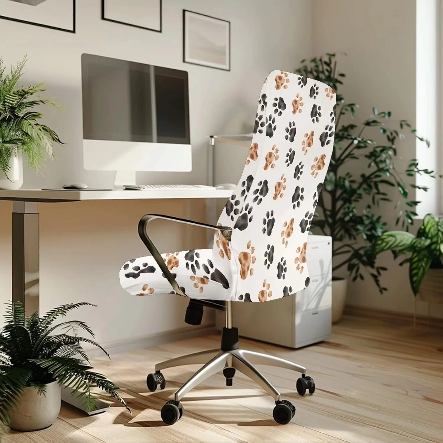 Xoenoiee Animal Paws Print Office Chair Covers, Soft Rotating Chair Slipcovers, Removable Anti-Dust Chair Protective Cover High Back Boss Chair Cover with Button, Large