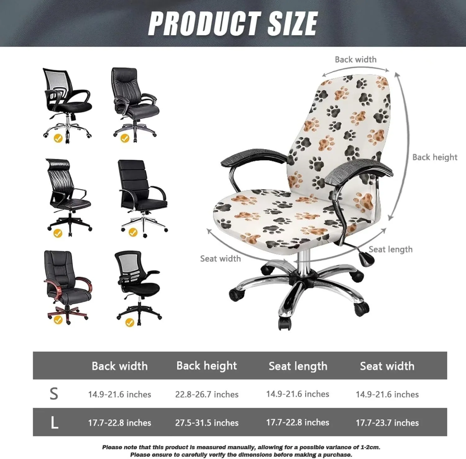 Xoenoiee Animal Paws Print Office Chair Covers, Soft Rotating Chair Slipcovers, Removable Anti-Dust Chair Protective Cover High Back Boss Chair Cover with Button, Large