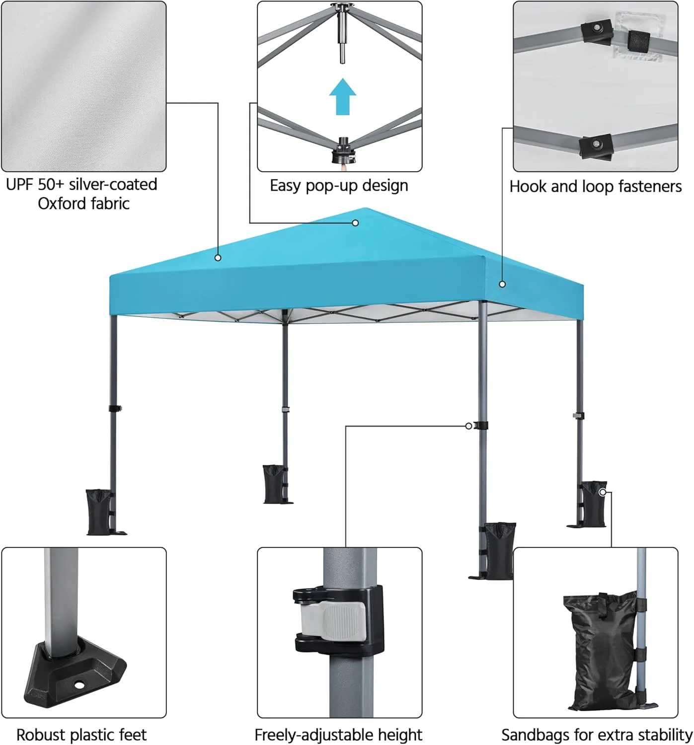 Yaheetech 10x10 1-Person Setup Pop Up Canopy Tent, Instant Portable Commercial Canopy Tent, Outdoor Gazebo with 1-Button Push, Wheeled Bag & 4 Sandbags for Home, Party & Outdoor Activities, Sky Blue