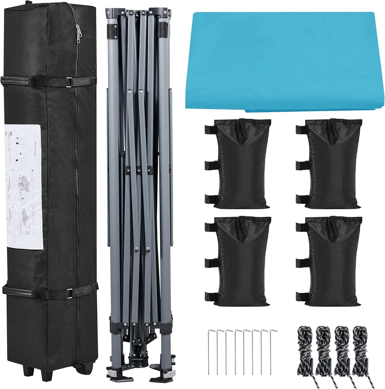 Yaheetech 10x10 1-Person Setup Pop Up Canopy Tent, Instant Portable Commercial Canopy Tent, Outdoor Gazebo with 1-Button Push, Wheeled Bag & 4 Sandbags for Home, Party & Outdoor Activities, Sky Blue