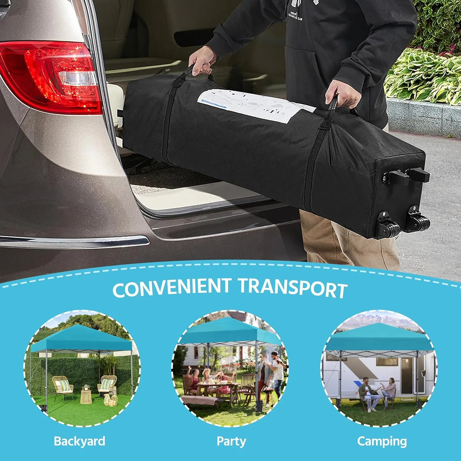 Yaheetech 10x10 1-Person Setup Pop Up Canopy Tent, Instant Portable Commercial Canopy Tent, Outdoor Gazebo with 1-Button Push, Wheeled Bag & 4 Sandbags for Home, Party & Outdoor Activities, Sky Blue