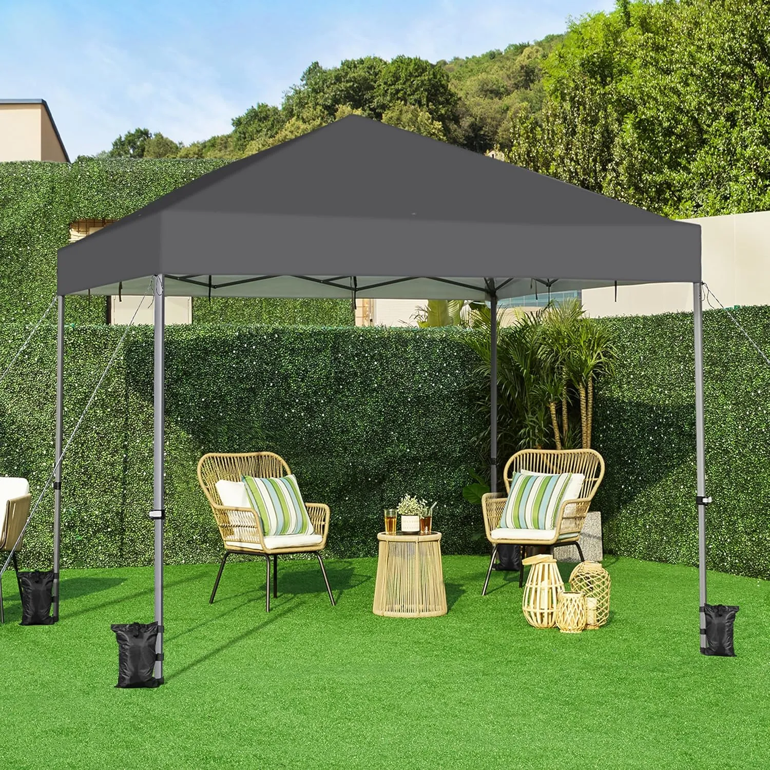 Yaheetech 12x12 Pop Up Canopy Easy Set-up Tent, Portable Outdoor Canopy Instant Tent, Heavy Duty Commercial Gazebo with Wheeled Carry Bag & 4 Sandbags for Home, Party & Outdoor Activities, Dark Gray