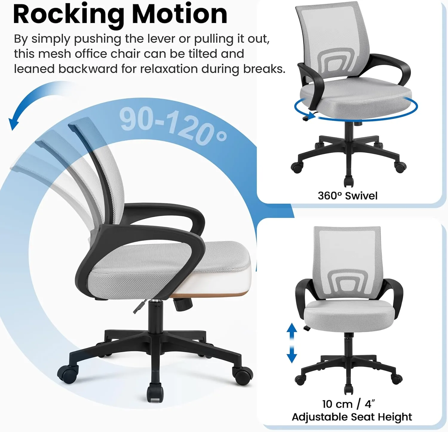 Yaheetech Ergonomic Office Chair Mid Back Computer Chair Mesh Desk Chair with Lumbar Support Armrest Executive Rolling Swivel Adjustable Task Chair for Adults, Grey