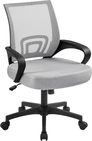 Yaheetech Ergonomic Office Chair Mid Back Computer Chair Mesh Desk Chair with Lumbar Support Armrest Executive Rolling Swivel Adjustable Task Chair for Adults, Grey