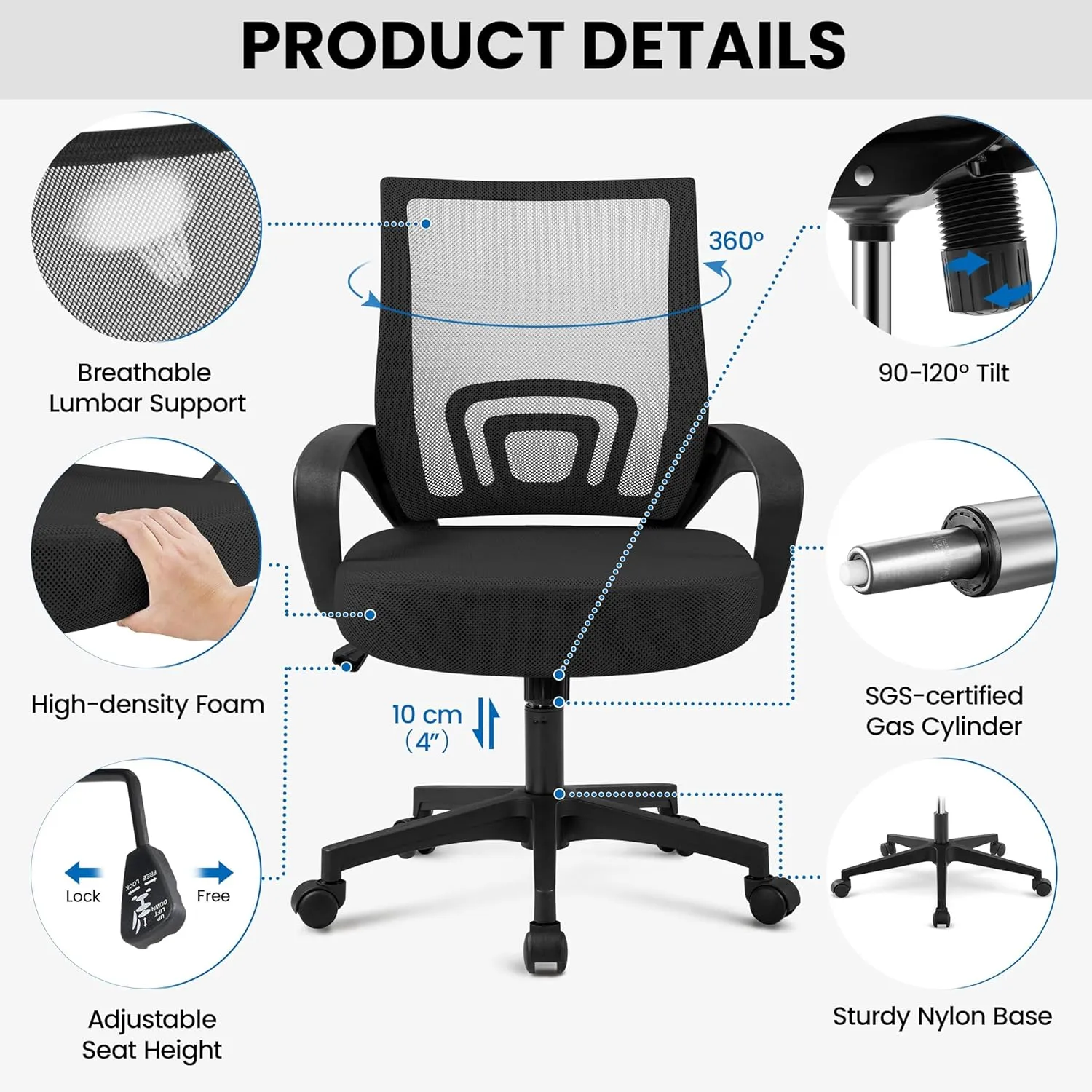 Yaheetech Office Chair Mid Back Swivel Lumbar Support Desk Chair, Height Adjustable Computer Ergonomic Mesh Chair with Armrest Black, 2-Pack