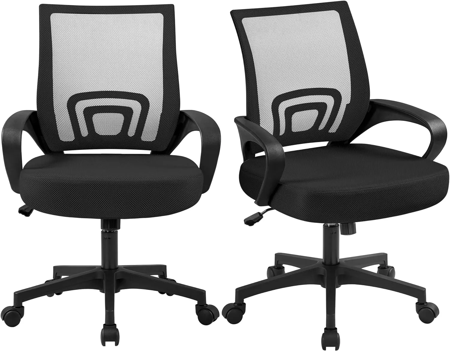 Yaheetech Office Chair Mid Back Swivel Lumbar Support Desk Chair, Height Adjustable Computer Ergonomic Mesh Chair with Armrest Black, 2-Pack