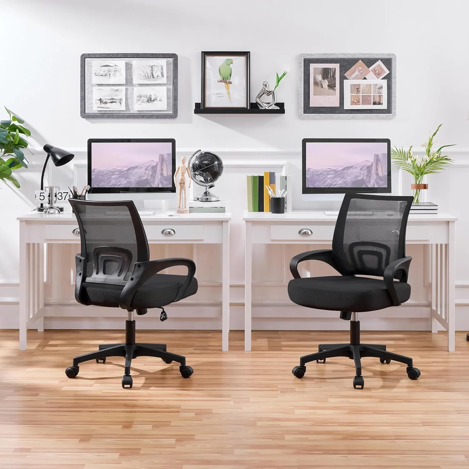 Yaheetech Office Chair Mid Back Swivel Lumbar Support Desk Chair, Height Adjustable Computer Ergonomic Mesh Chair with Armrest Black, 2-Pack