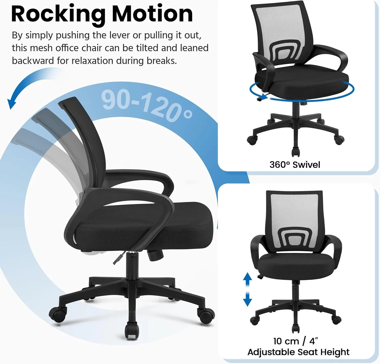 Yaheetech Office Chair Mid Back Swivel Lumbar Support Desk Chair, Height Adjustable Computer Ergonomic Mesh Chair with Armrest Black, 2-Pack