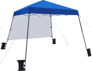 Yaheetech Pop Up Canopy Tent with Backpack, 10x10 Base Portable Easy One Person Setup Folding Shelter Compact Lightweight Slant Leg Canopy with 1 Sidewall, 8x8 Top, Blue