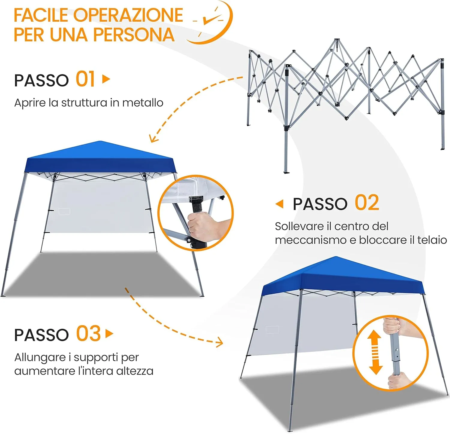 Yaheetech Pop Up Canopy Tent with Backpack, 10x10 Base Portable Easy One Person Setup Folding Shelter Compact Lightweight Slant Leg Canopy with 1 Sidewall, 8x8 Top, Blue