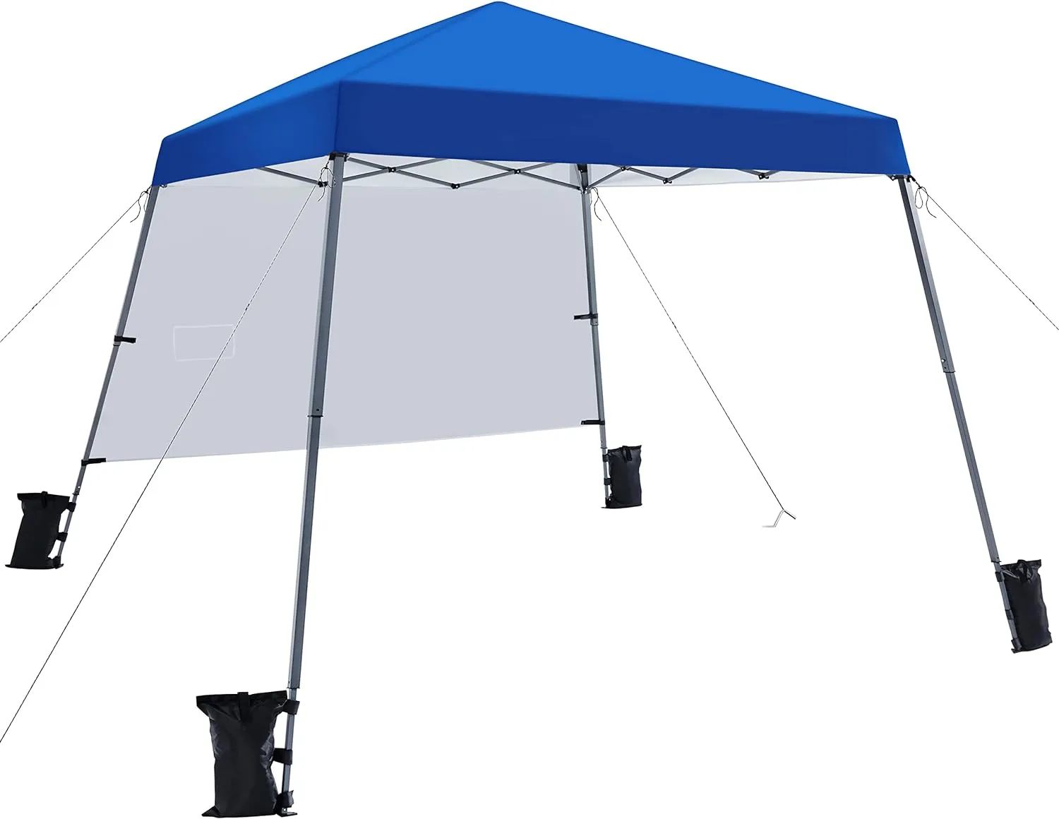 Yaheetech Pop Up Canopy Tent with Backpack, 10x10 Base Portable Easy One Person Setup Folding Shelter Compact Lightweight Slant Leg Canopy with 1 Sidewall, 8x8 Top, Blue