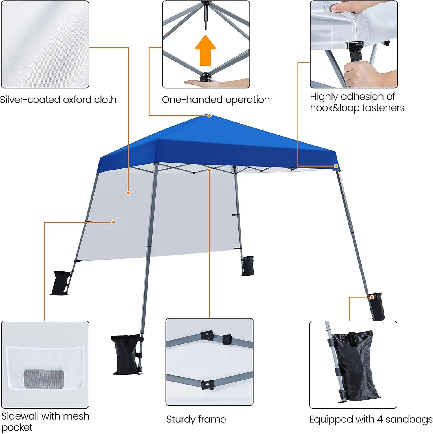 Yaheetech Pop Up Canopy Tent with Backpack, 10x10 Base Portable Easy One Person Setup Folding Shelter Compact Lightweight Slant Leg Canopy with 1 Sidewall, 8x8 Top, Blue