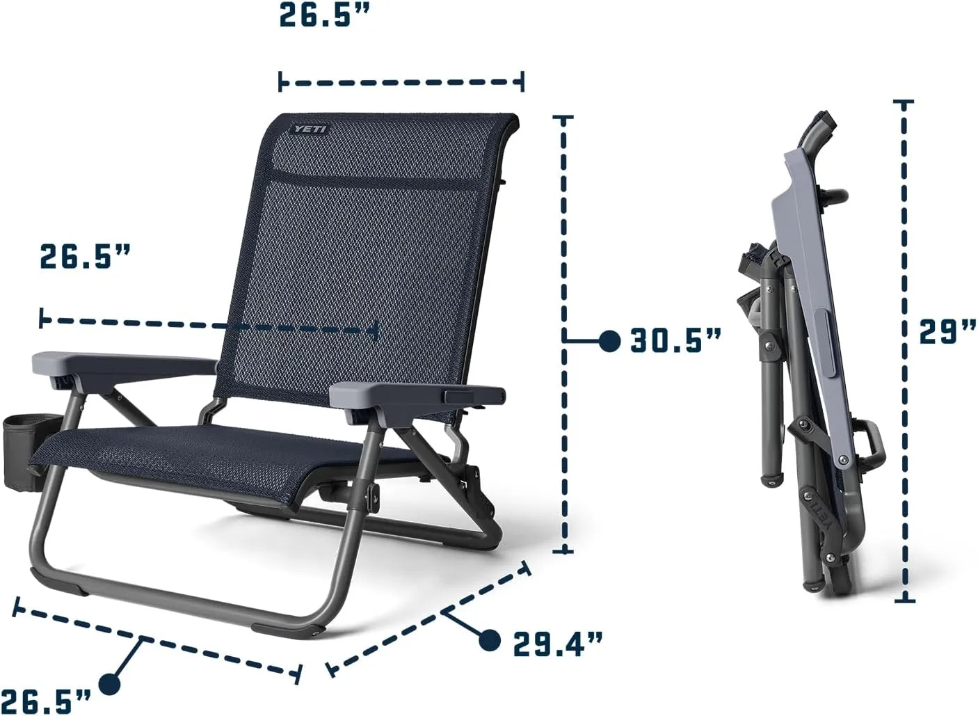 YETI Hondo Reclining Beach Chair, Breathable, UV-Resistant, and Supports up to 350 lbs, Navy