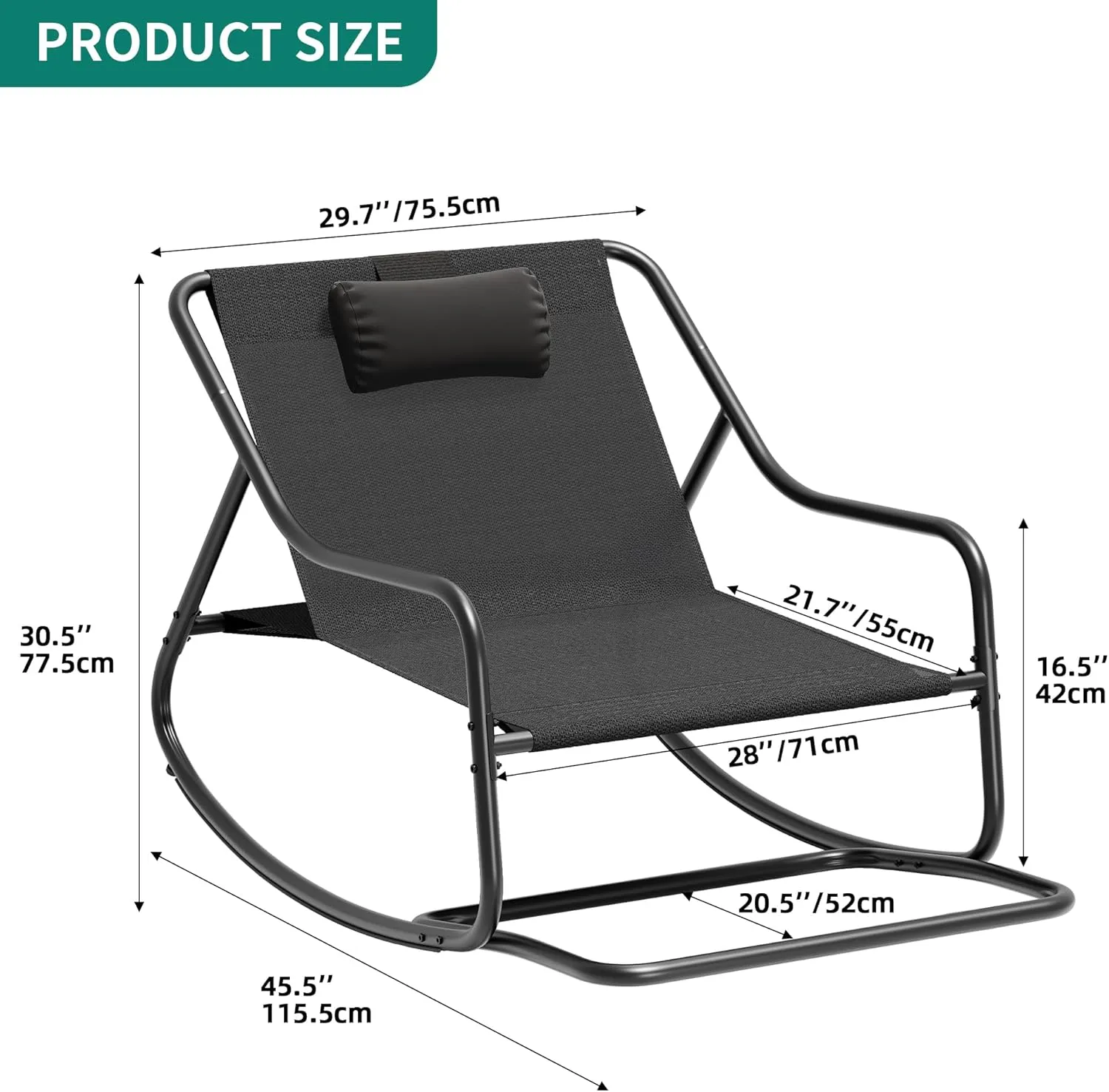 YITAHOME Patio Oversized Rocking Chair, Versatile Indoor/Outdoor Textilene Lounge with Metal Handrail and Footrest, Perfect for Living Room, Porch, or Backyard