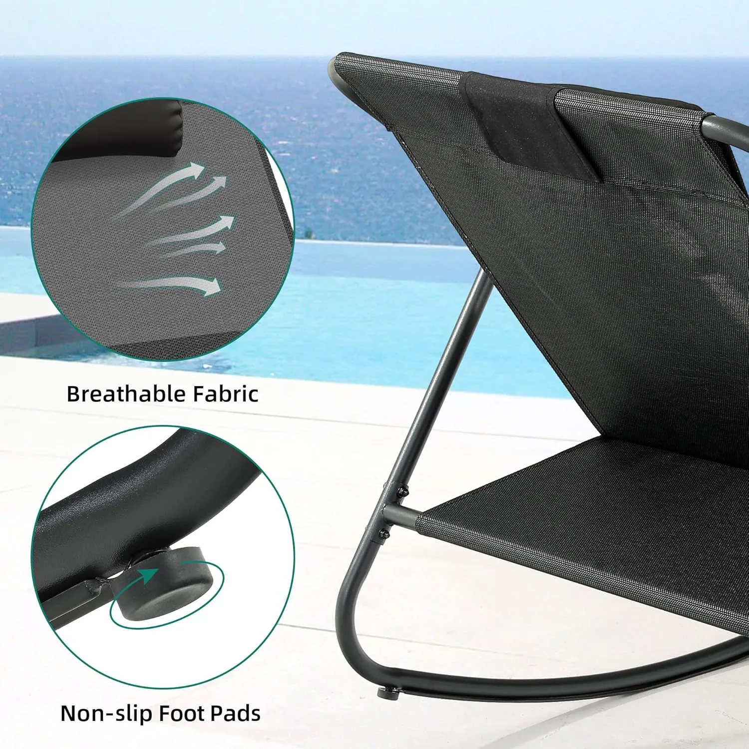 YITAHOME Patio Oversized Rocking Chair, Versatile Indoor/Outdoor Textilene Lounge with Metal Handrail and Footrest, Perfect for Living Room, Porch, or Backyard