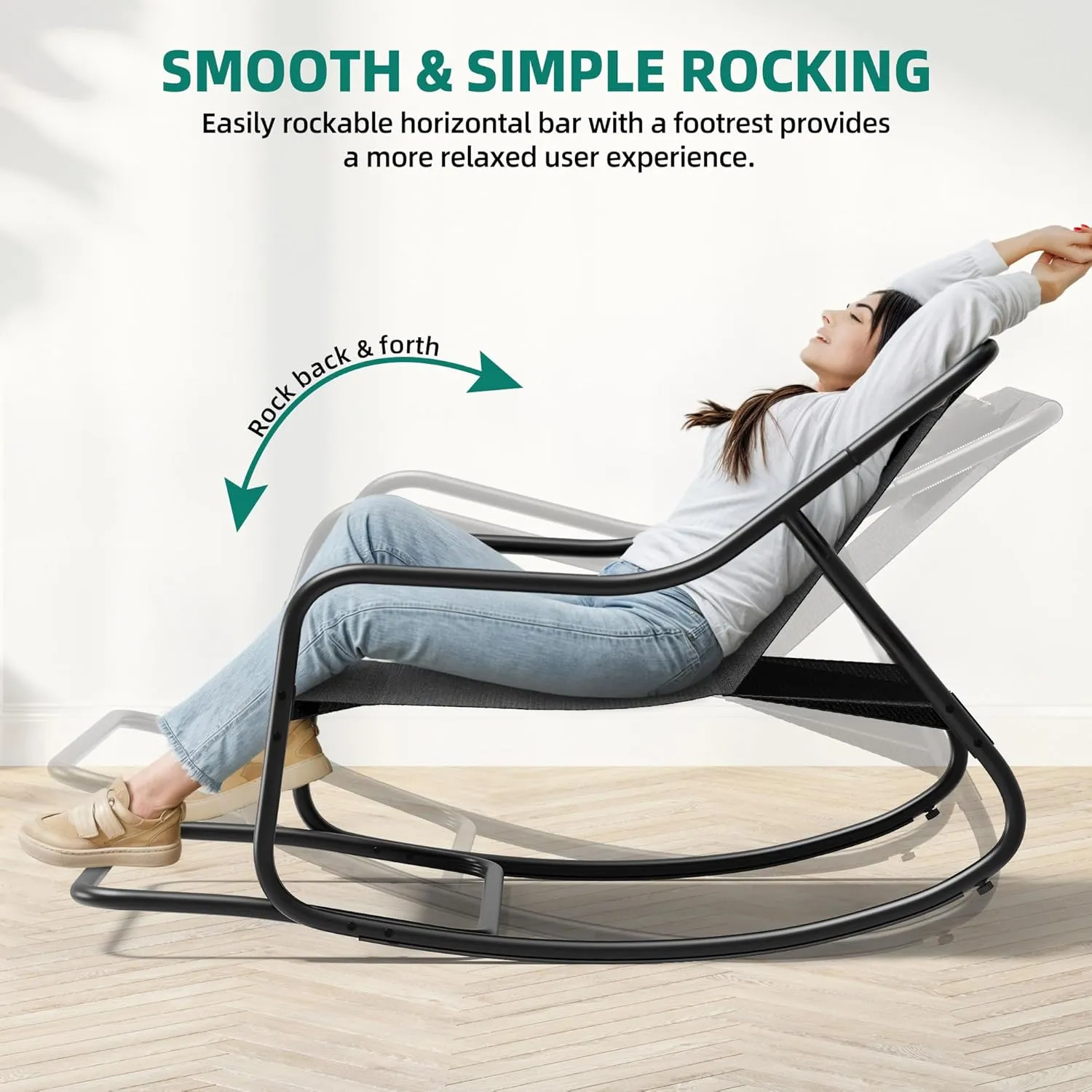 YITAHOME Patio Oversized Rocking Chair, Versatile Indoor/Outdoor Textilene Lounge with Metal Handrail and Footrest, Perfect for Living Room, Porch, or Backyard