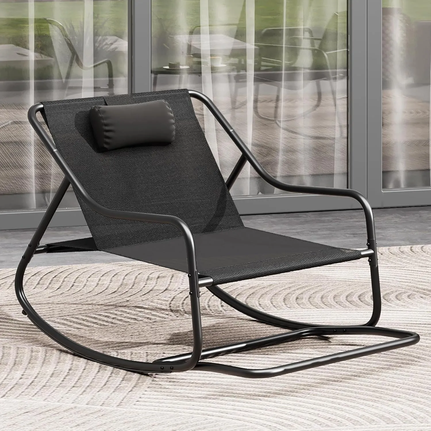 YITAHOME Patio Oversized Rocking Chair, Versatile Indoor/Outdoor Textilene Lounge with Metal Handrail and Footrest, Perfect for Living Room, Porch, or Backyard