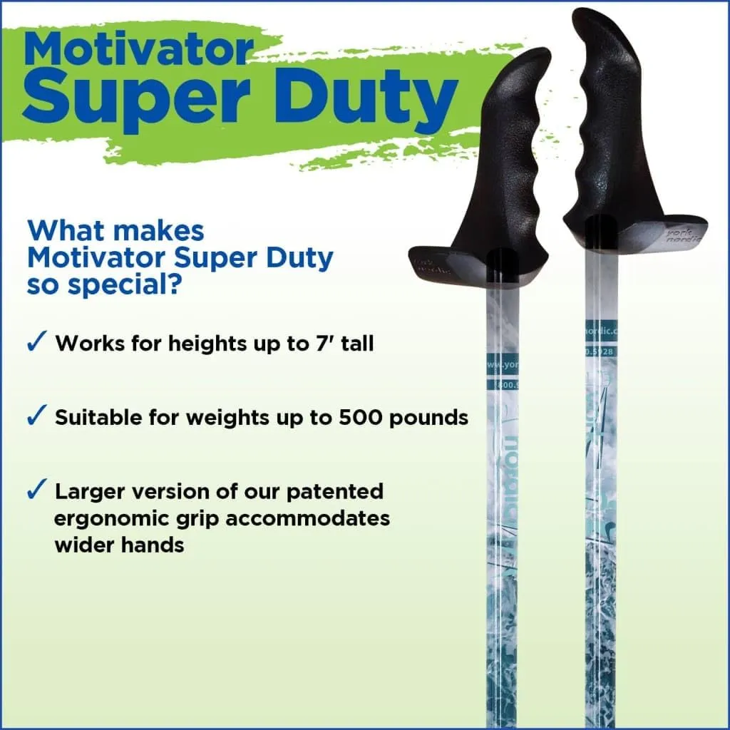 York Nordic Big and Tall Motivator Walking Poles for Balance and Rehab - 2 Pieces - Strong Push Button Locks, Detachable Rubber Feet, Travel Bag - for Heights 4' up to 7' feet and Weights up to 500lbs