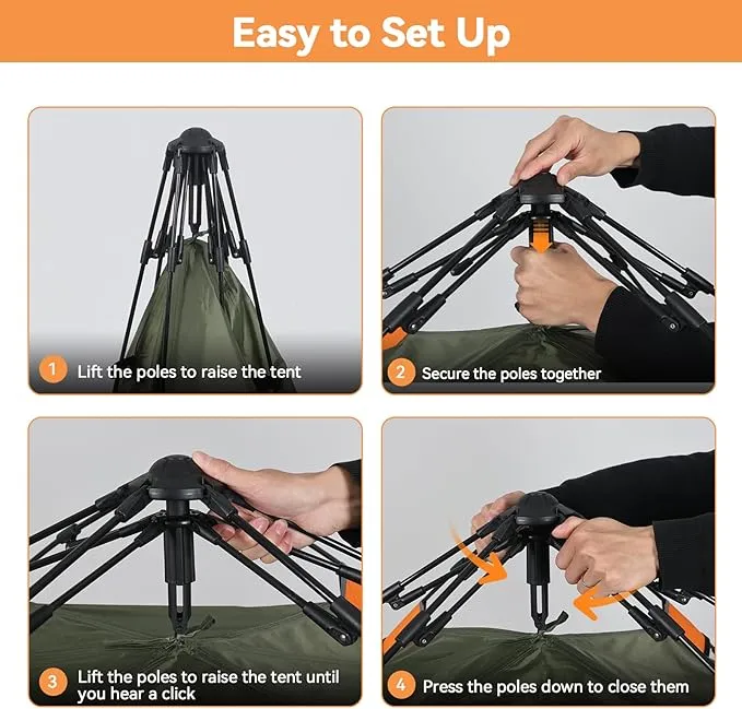 YUSING Instant Tents for Camping Pop Up Tent, Family Camping Tent for 4 Person, Pop Up Tent with Vestibule and Mesh Windows, UPF 50 