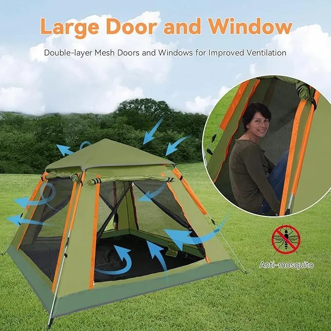 YUSING Instant Tents for Camping Pop Up Tent, Family Camping Tent for 4 Person, Pop Up Tent with Vestibule and Mesh Windows, UPF 50 