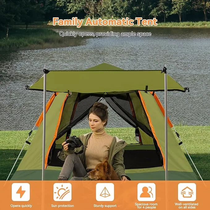 YUSING Instant Tents for Camping Pop Up Tent, Family Camping Tent for 4 Person, Pop Up Tent with Vestibule and Mesh Windows, UPF 50 
