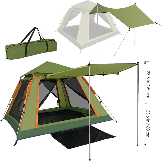 YUSING Instant Tents for Camping Pop Up Tent, Family Camping Tent for 4 Person, Pop Up Tent with Vestibule and Mesh Windows, UPF 50 